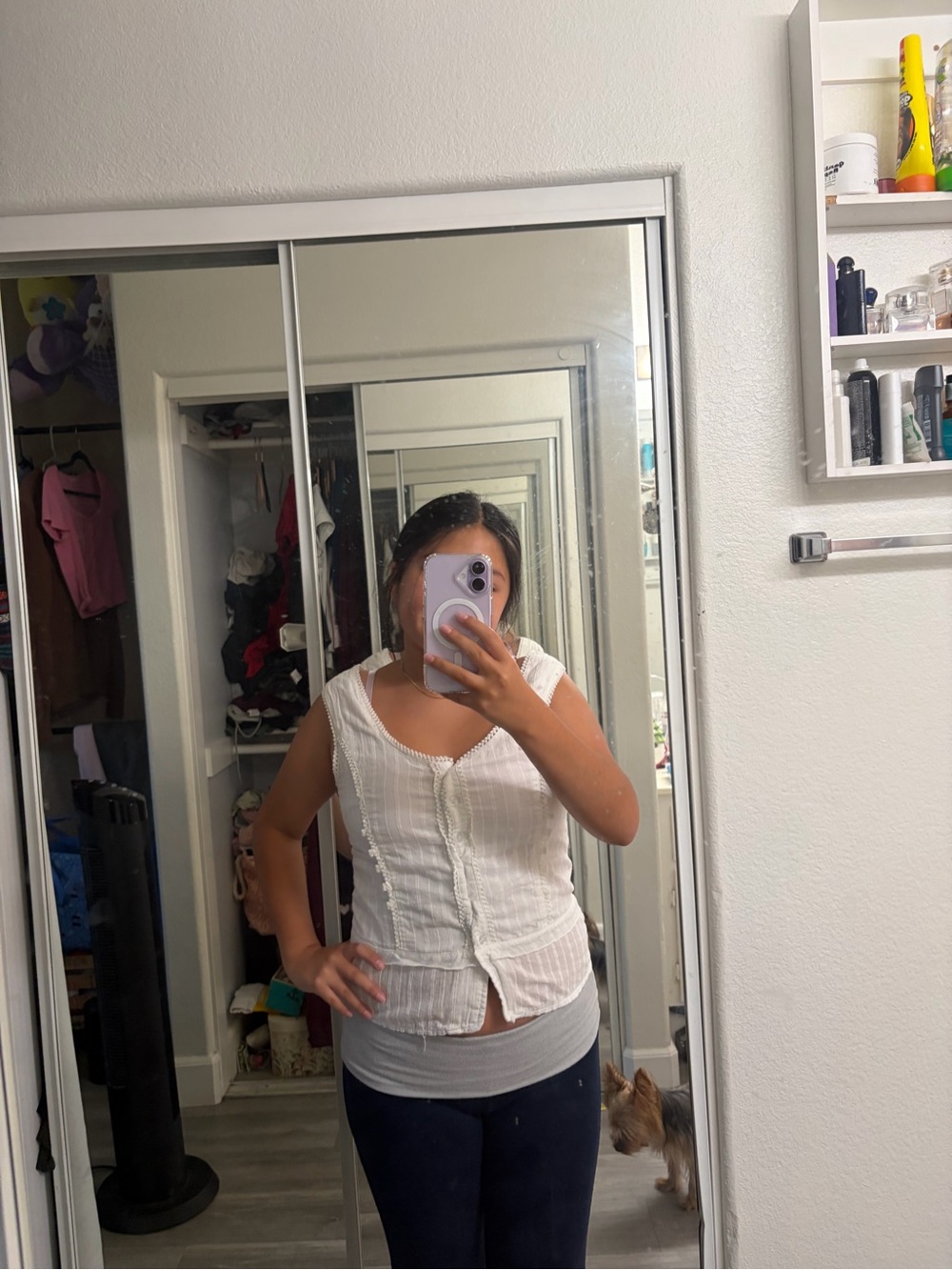 Women's White Button-Front Textured Tank Top